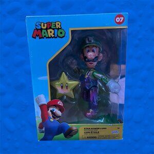 New Sealed Super Mario Bros Luigi With Star Power 07 Figure Nintendo JAKKS
